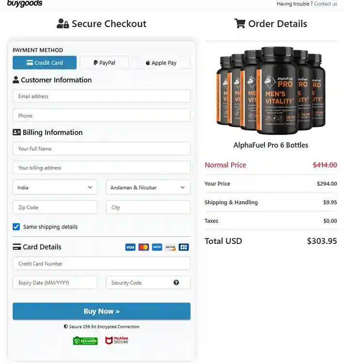 AlphaFuel Pro Order Page